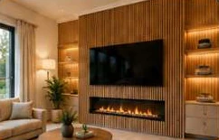 Design illustration: Lodge living room with a timber feature wall