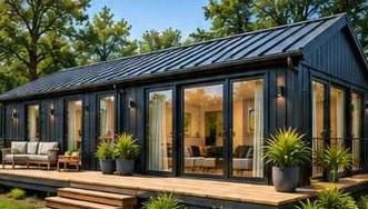 Design illustration: Modern lodge with pitched metal roof