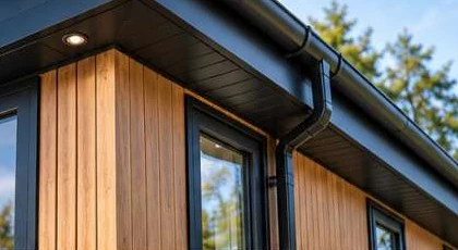 Design illustration: Dark fascias and guttering at the edge of a lodge roof